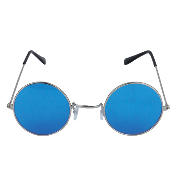 Silver Framed Glasses With Blue Lenses