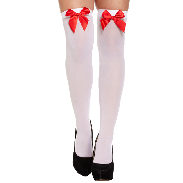Hold-Up Stockings White With Red Bow