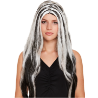 Long Black And White Witch Wig