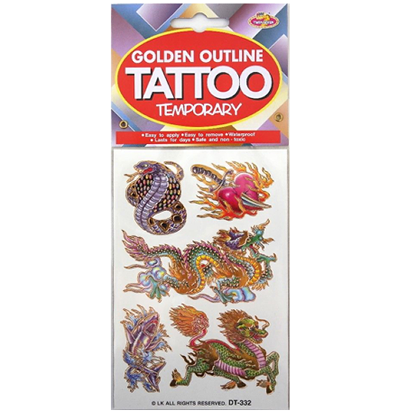 Oriental Golden Outline Temporary Tattoo