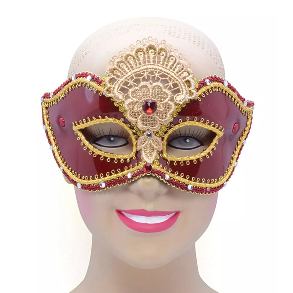 Masquerade Burgandy & Gold Glasses Mask