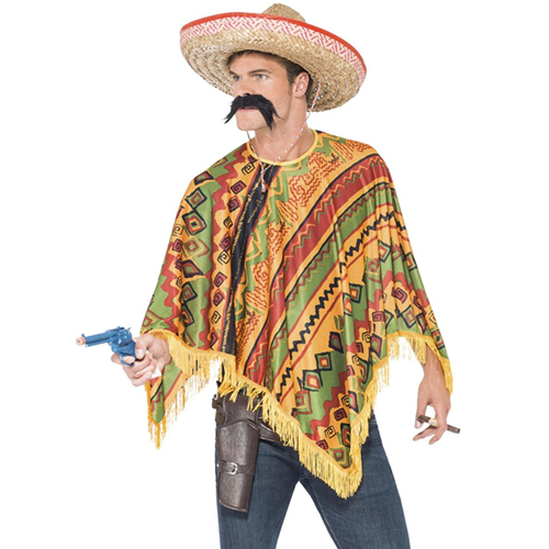 Adult Mexican Poncho & Moustache Set