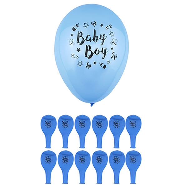 Blue "Baby Boy" Balloons 12 Pack