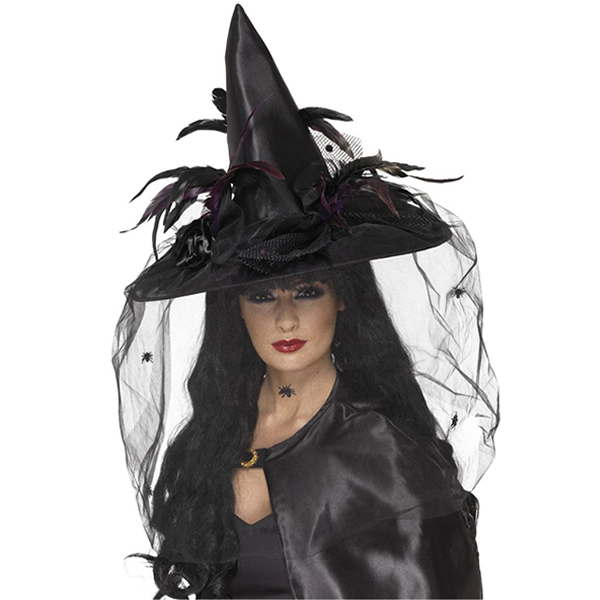 Witch Hat With Feathers And Netting