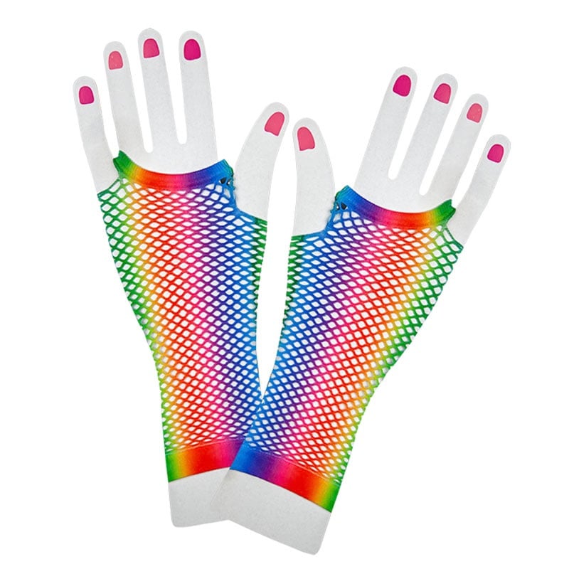80's Rainbow Long Net Gloves