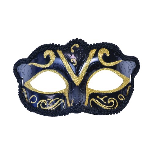 Glitter Masquerade Mask Black & Gold