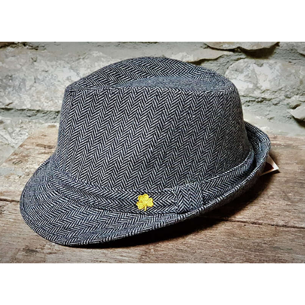 Man Of Aran Herringbone Grey Shamrock Fedora Hat