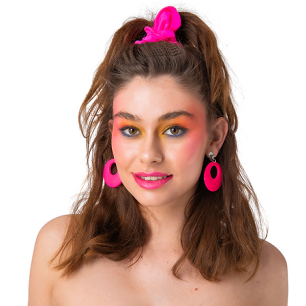 80's Disc Earrings Neon Pink