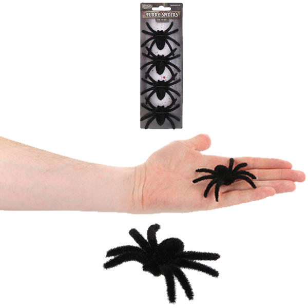 Furry Black Spiders 4 Pack