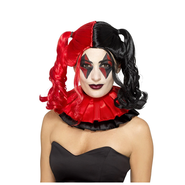 Twisted Harlequin Wig, Black & Red