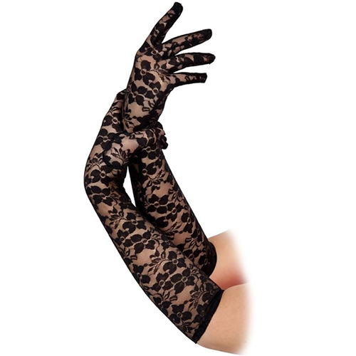 Ladies Long Lace Gloves, Black