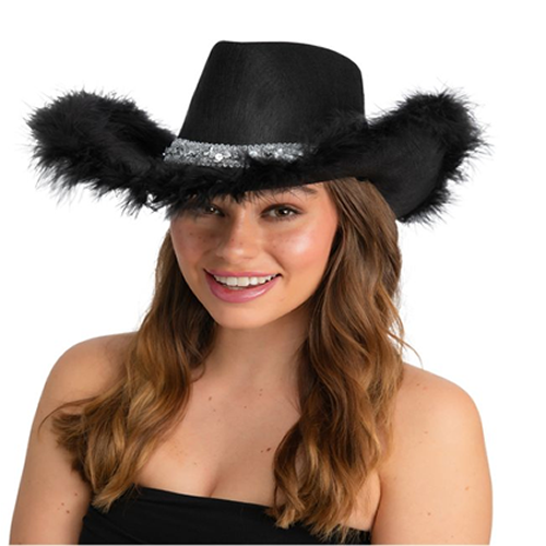 Texan Cowgirl Black Sequin Marabou Hat