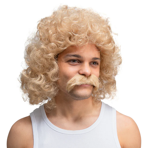 Dirty Blonde Perm Wig & Tash