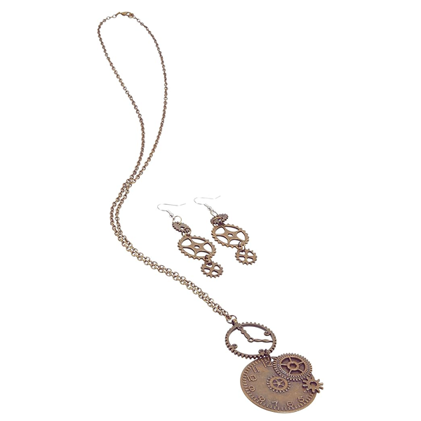 Steampunk Necklace Gear Earring