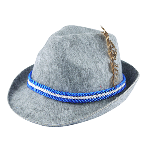 Oktoberfest Hat With Feather And Blue and White Cord