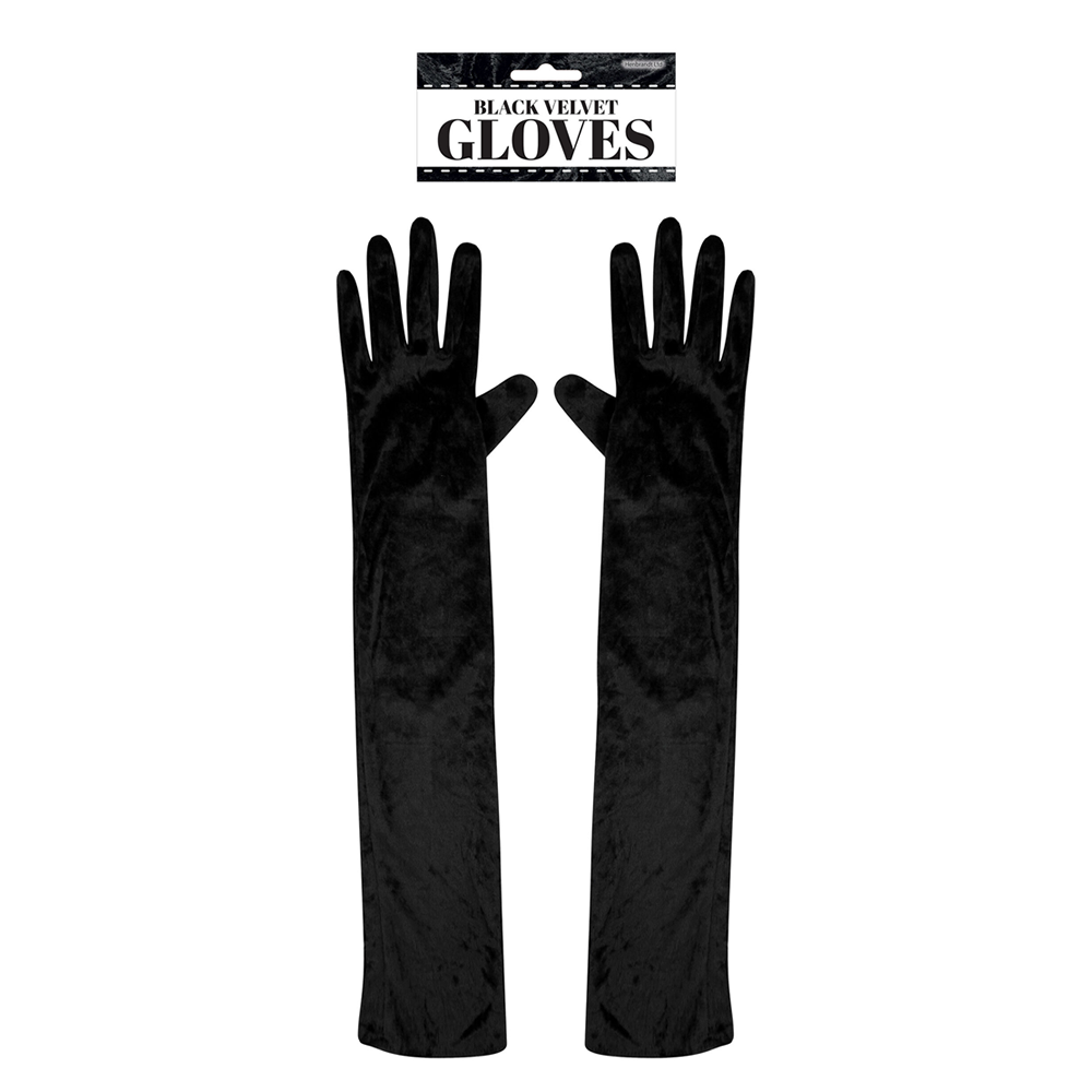 Long Black Velvet Gloves Adult