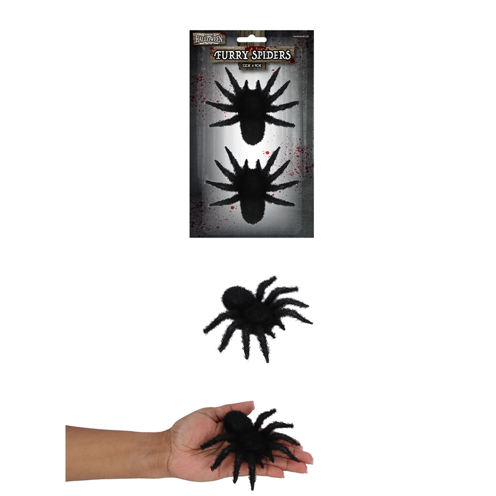 Furry Black Spiders 2 Pack