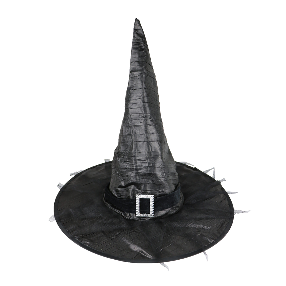 Black Satin Witch Hat With Buckle And Spider Webs Adult