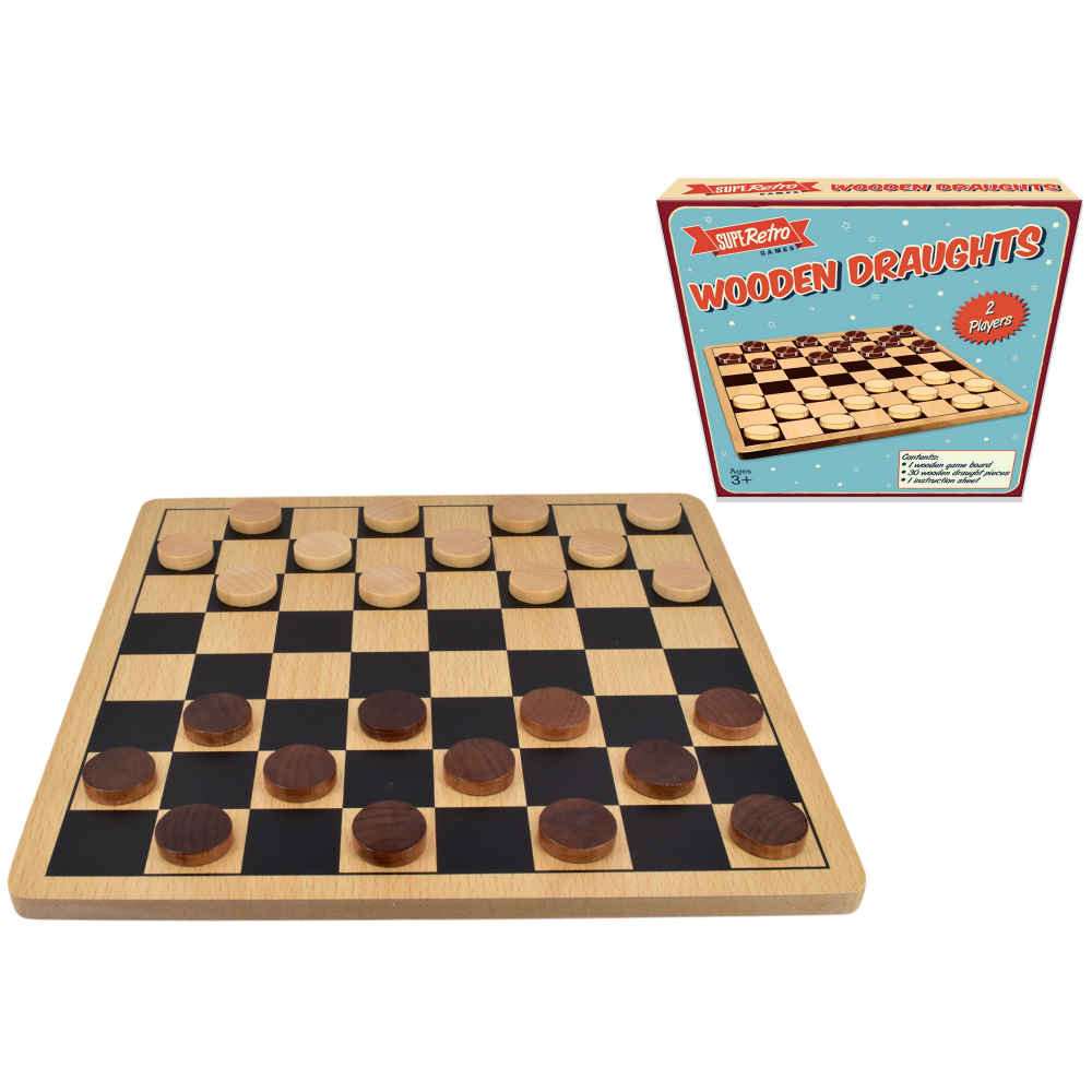 Super Retro Wooden Draughts Game