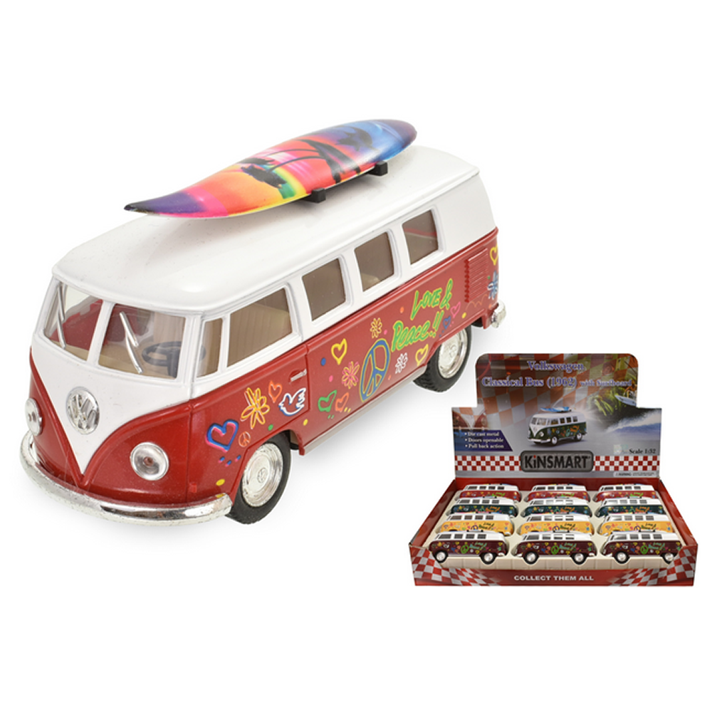 VW Camper Van with Surfboard &ndash;  Love & Peace Design