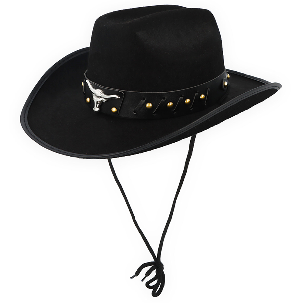 Black Cowboy Hat With Bull Horns