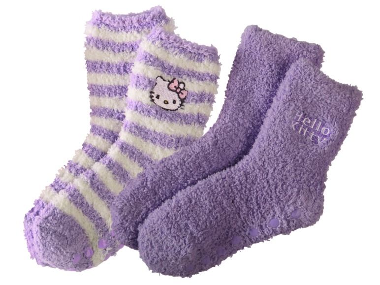 Hello Kitty - Girls Plush Slipper Socks - Purple - 2 Pairs - NEW