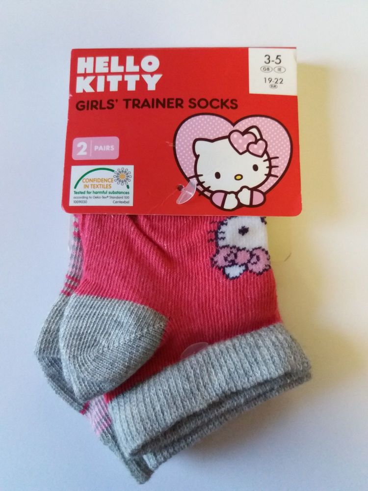 Hello Kitty - Girls Trainer Socks - 2 Pairs - NEW
