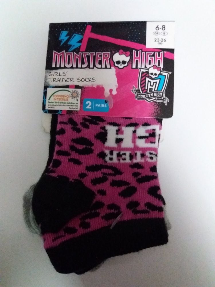 Monster High - Girls Trainer Socks - 2 Pairs - NEW