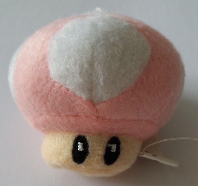 Super Mario - Pink Mushroom Plush Soft Toy Keyring - NEW
