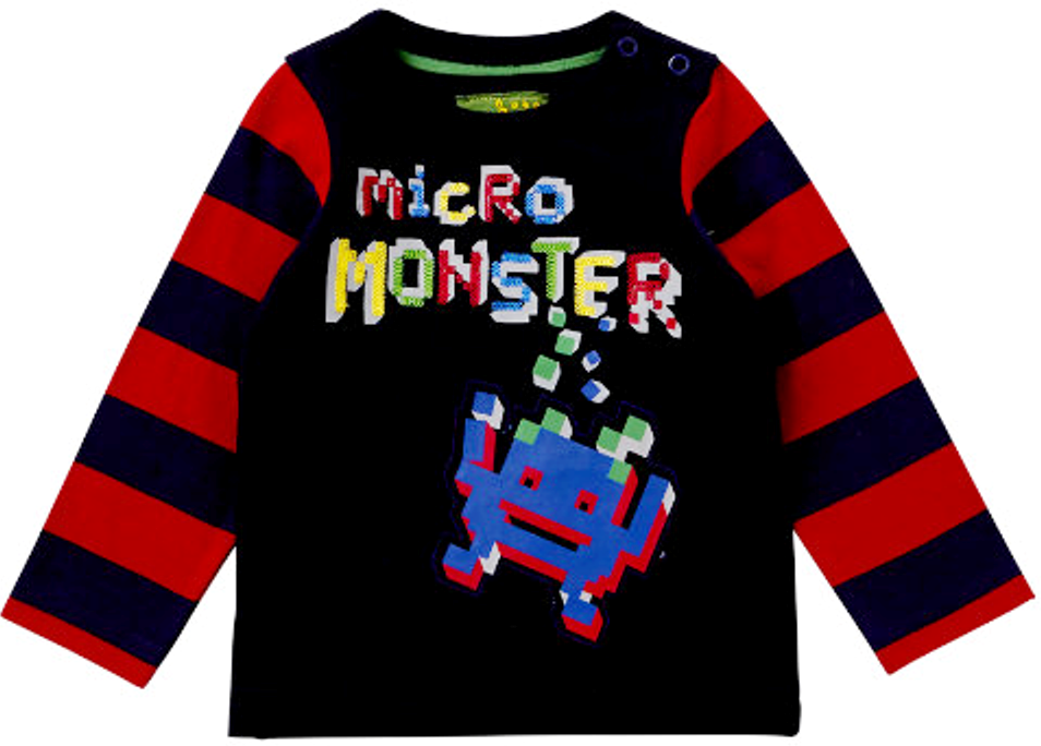Space Invaders Style - Long Sleeve T-Shirt - Micro Monster - 1 1/2 - 2 YRS 