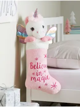 Christmas Unicorn Animated Stocking - Plays 3 Christmas Tunes - NEW