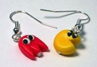 Pac Man Drop Earrings - Red Ghost (Hand-made) - NEW