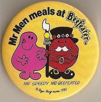 Mr Men - Mr Greedy & Mr Beefeater Badge - RARE