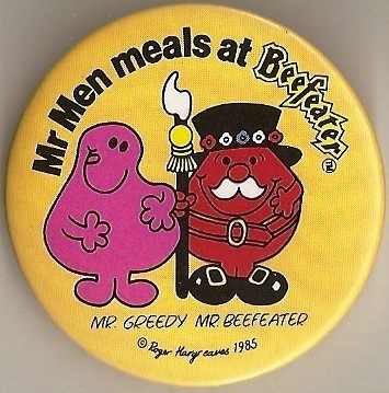 Mr Greedy & Mr Beefeater Badge - RARE