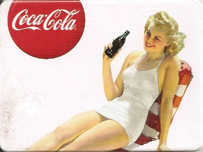 Coca Cola Vintage Style Magnet - Blonde Girl On Striped Chair - NEW
