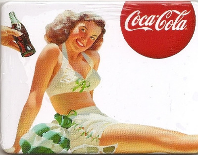 Coca Cola Vintage Style Magnet - Brunette Girl With Striped Bag - NEW