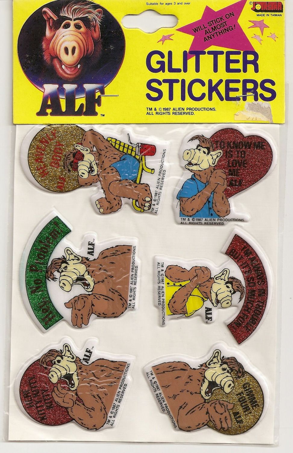 ALF Glitter Stickers - Set Of 6 [Design 1] - NEW