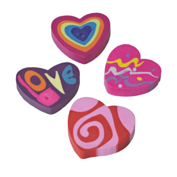 Multi-Coloured Hearts Erasers - Set Of 4 - NEW