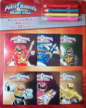 Power Rangers Megaforce - 6 Mini Colouring Books + 4 Pencils + Over 50 Stickers - NEW