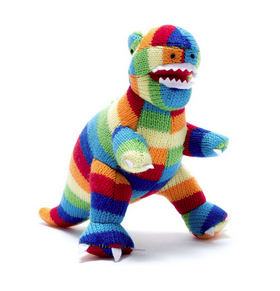 Small Stripe T-Rex Knitted Dinosaur Baby Rattle