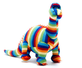 Small Stripe Diplodocus Knitted Dinosaur Baby Rattle