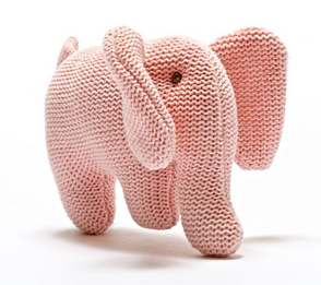 Small Knitted Organic Cotton Pink Elephant Baby Rattle