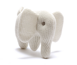 Small Knitted Organic Cotton White Elephant Baby Rattle