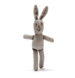 Knitted Organic Cotton Grey Bunny Rabbit Baby Rattle