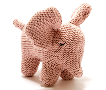Small Knitted Organic Cotton Pink Elephant Baby Rattle