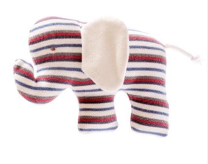 Organic Scrappy Blue, Red & White Striped Elephant Baby Toy