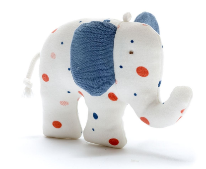 Organic Scrappy Blue, Red & White Spotted Elephant Baby Toy