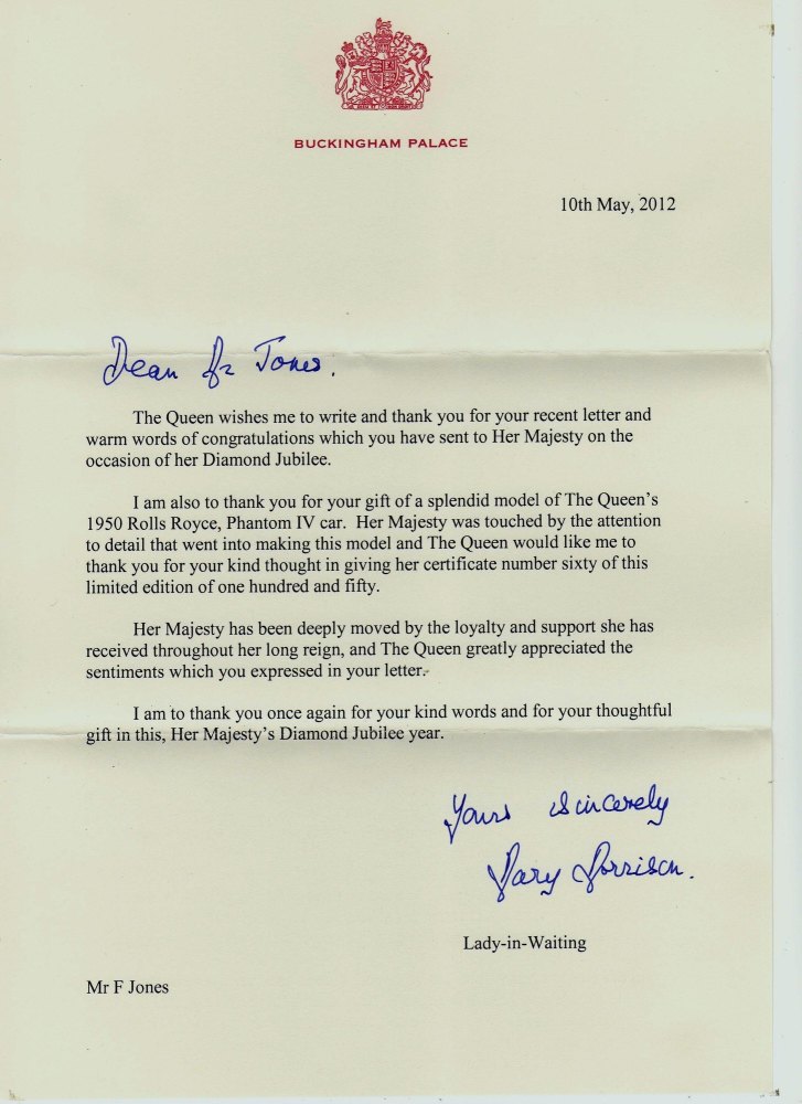 Letter received from Buckingham Palace.