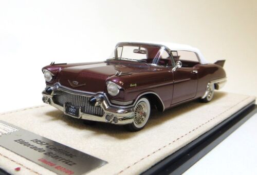 1 STAMP: 1957 CADILLAC BIARRITZ CLOSED WHITE/ CASTILLE MAROON METALLIC. LTD