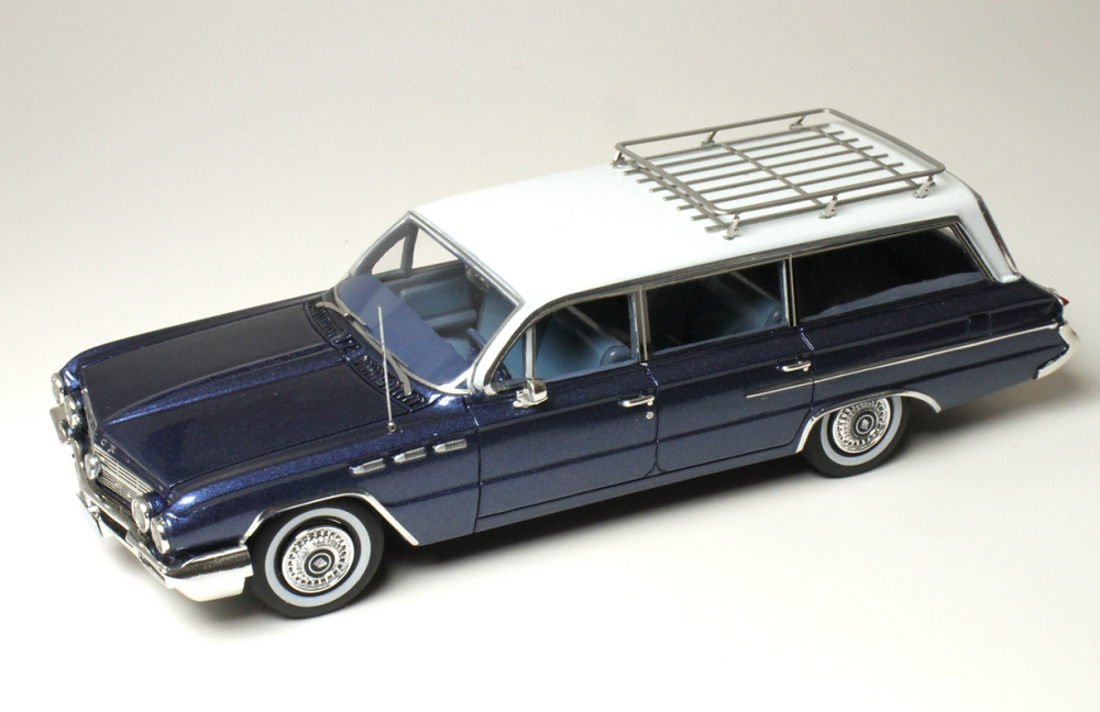 1 1962 BUICK INVICTA STATION WAGON, WHITE OVER CADET BLUE, ROOFRACK.